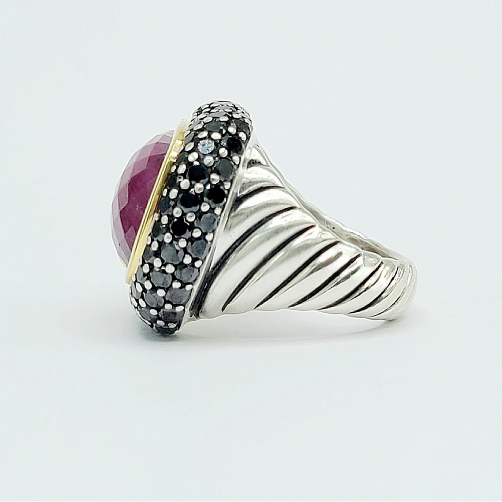 David Yurman Waverly Ring With Ruby Black Diamonds And Gold - Picture 6 of 16